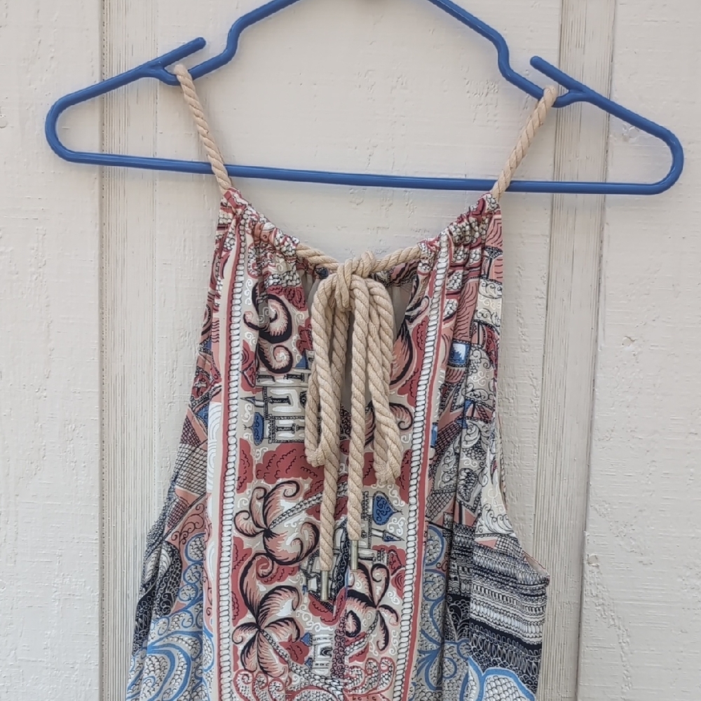 Anthropologie Floreat Castle Lake Dress Large Mini Nautical Sleeveless Rope Neck - Picture 7 of 17